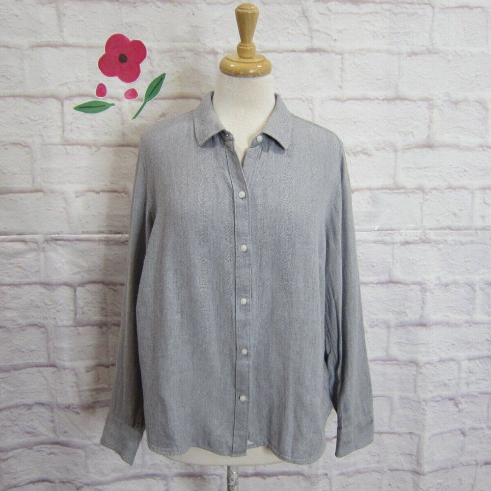 UNTUCKit For Her Grayson Long Sleeve Button Up Size 14 Gray Herringbone